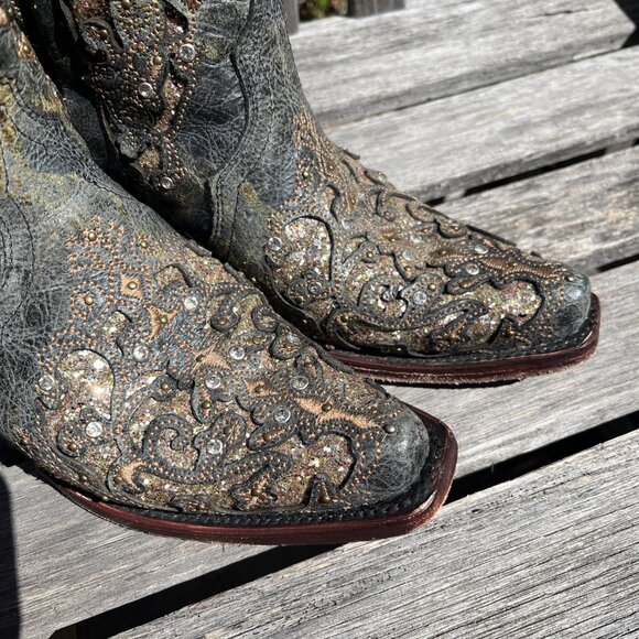 Corral Women's New Ash Grey Inlay & Studs & Crystal Western Boots, Size 9 - Picture 14 of 15